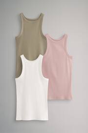 The Set Khaki Green/Pink/Cream 3 Pack Ribbed Racer Vests - Image 2 of 11