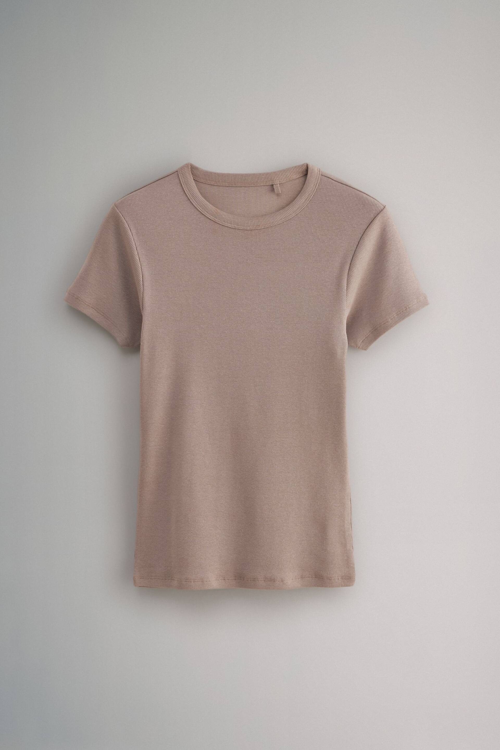 The Set Black/Taupe Brown/White 3 Pack Ribbed Short Sleeve T-Shirts - Image 7 of 8