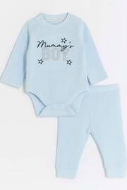 River Island Blue Baby Boys Waffle Bodysuit and Leggings Set - Image 1 of 5