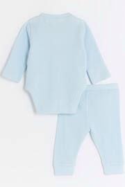 River Island Blue Baby Boys Waffle Bodysuit and Leggings Set - Image 2 of 5