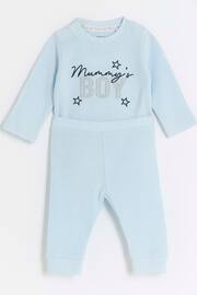 River Island Blue Baby Boys Waffle Bodysuit and Leggings Set - Image 3 of 5