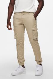 Only & Sons Cream Cargo Detail Trousers with Cuffed Ankle - Image 1 of 5