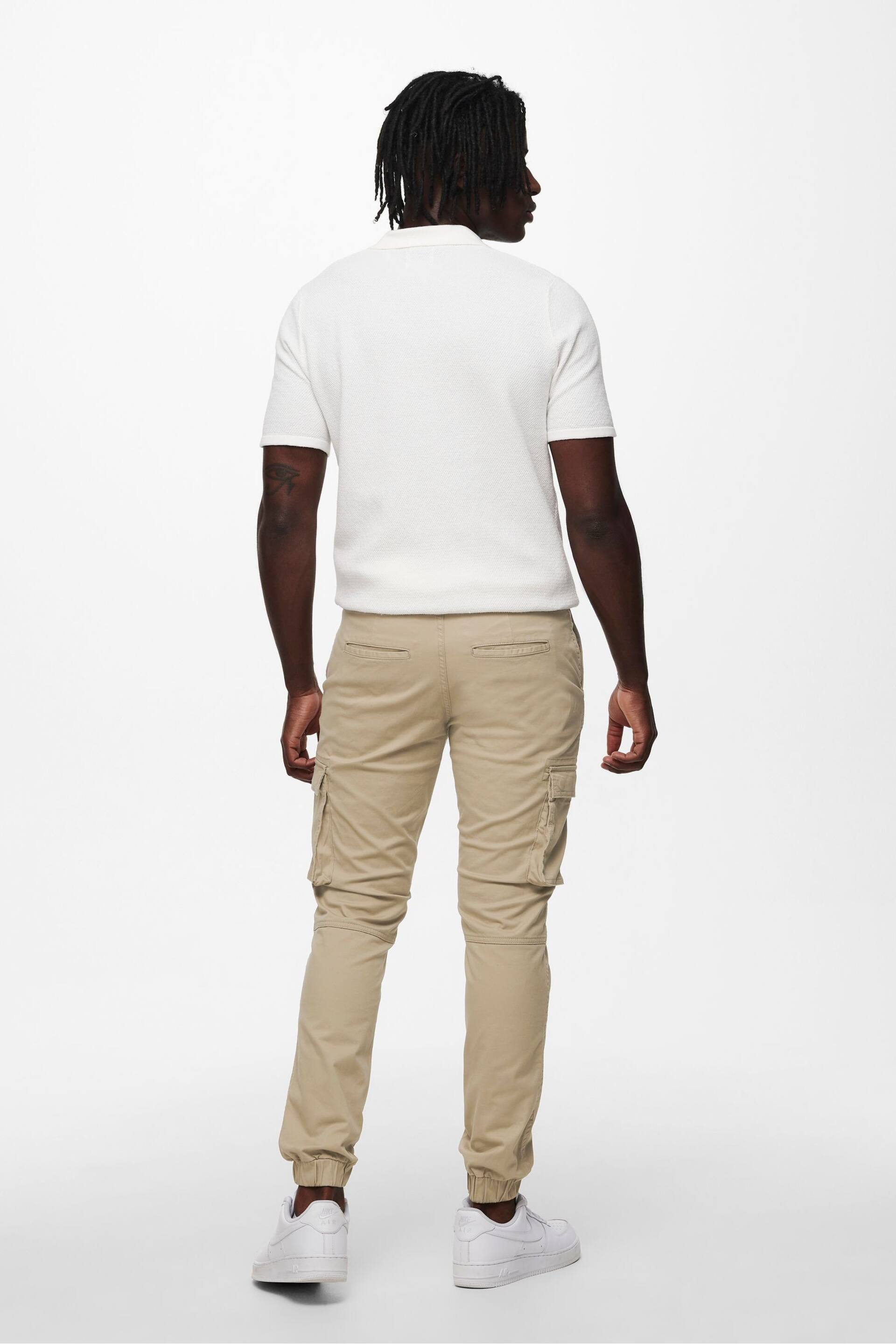 Only & Sons Cream Cargo Detail Trousers with Cuffed Ankle - Image 4 of 5