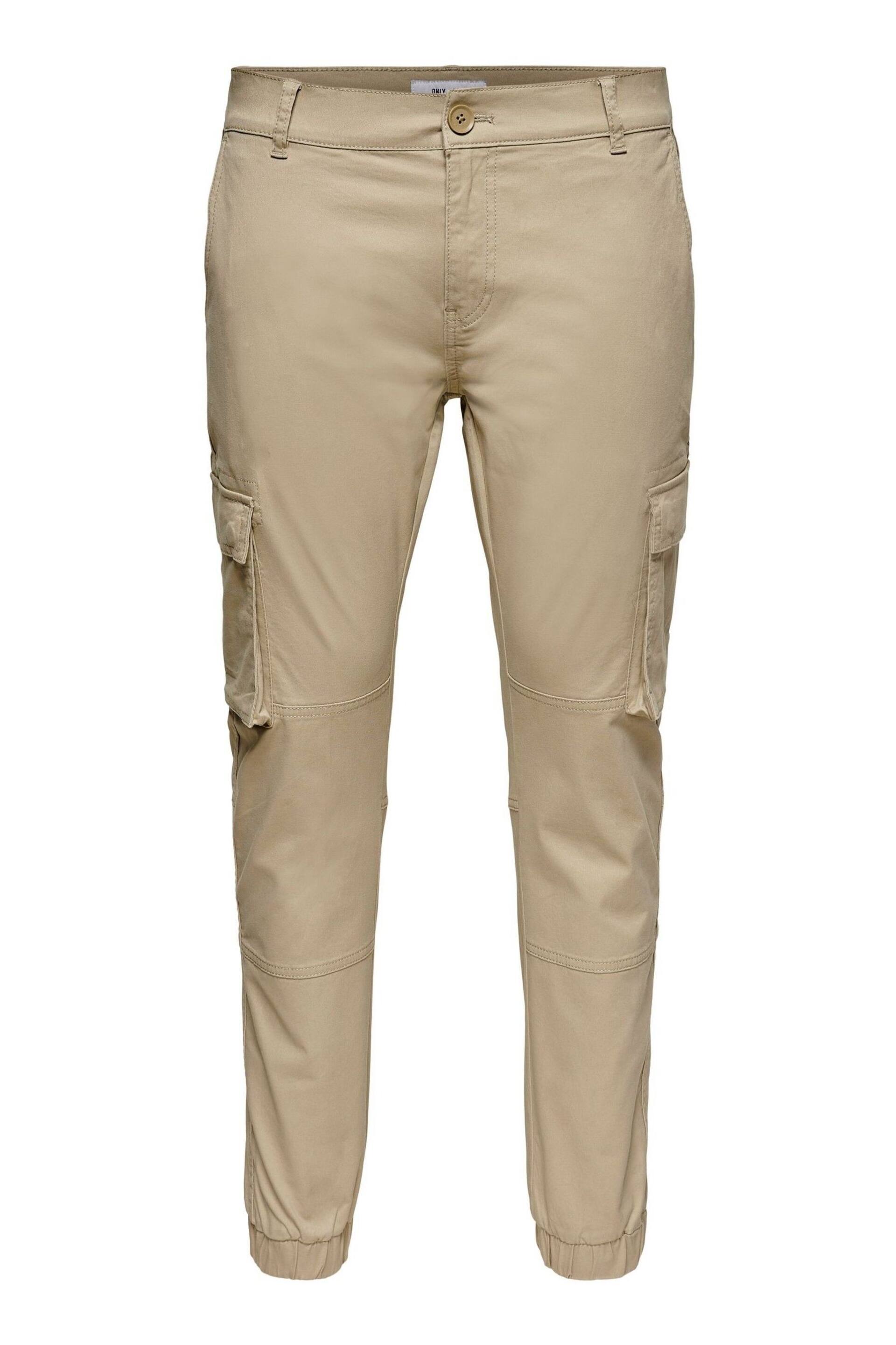 Only & Sons Cream Cargo Detail Trousers with Cuffed Ankle - Image 5 of 5