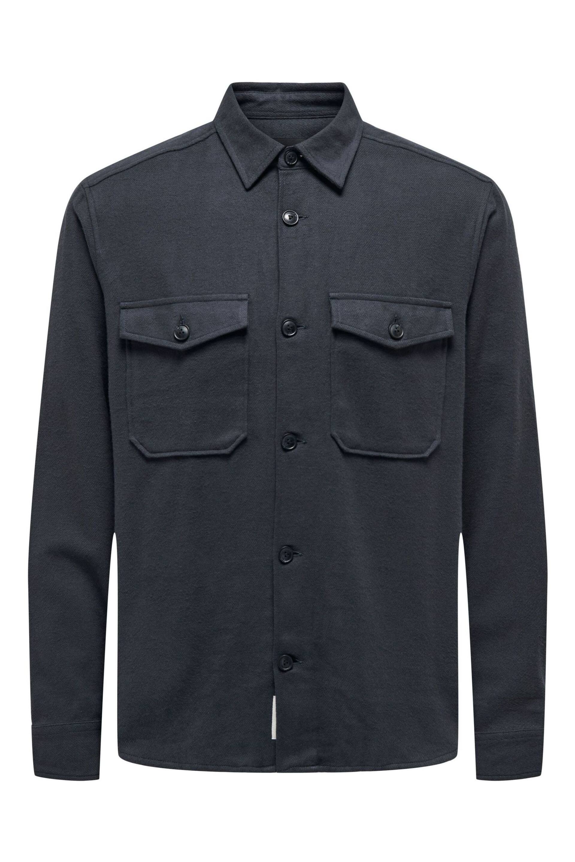 Only & Sons Blue Regular Fit Button Up Long Sleeve Flannel Overshirt - Image 5 of 5