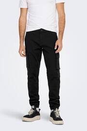 Only & Sons Black Cargo Detail Trousers with Cuffed Ankle - Image 1 of 4