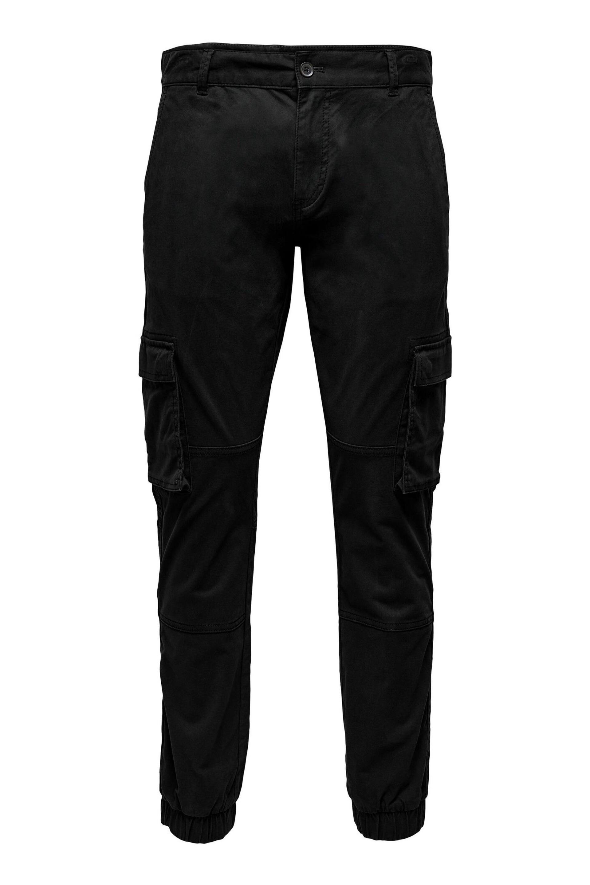 Only & Sons Black Cargo Detail Trousers with Cuffed Ankle - Image 3 of 4