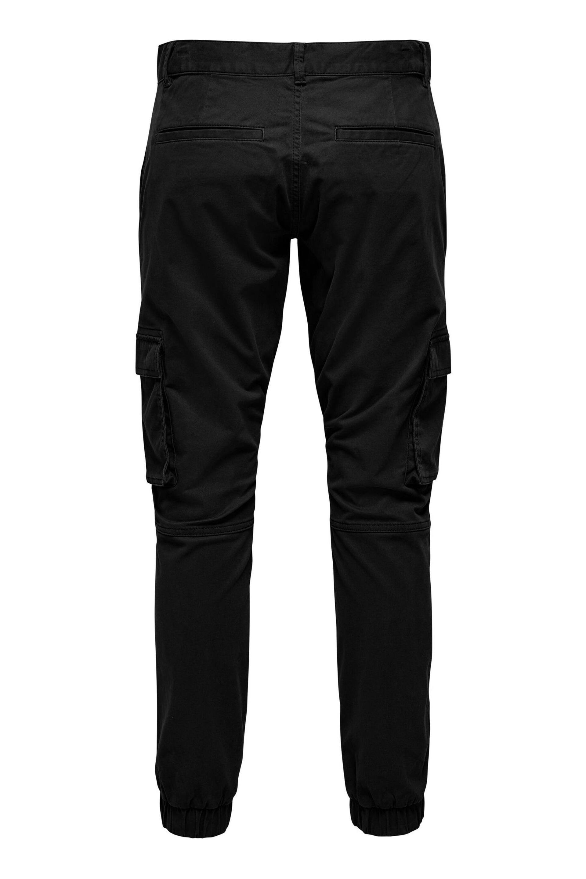 Only & Sons Black Cargo Detail Trousers with Cuffed Ankle - Image 4 of 4