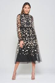 Frock and Frill Embroidered Midi Black Dress - Image 1 of 4