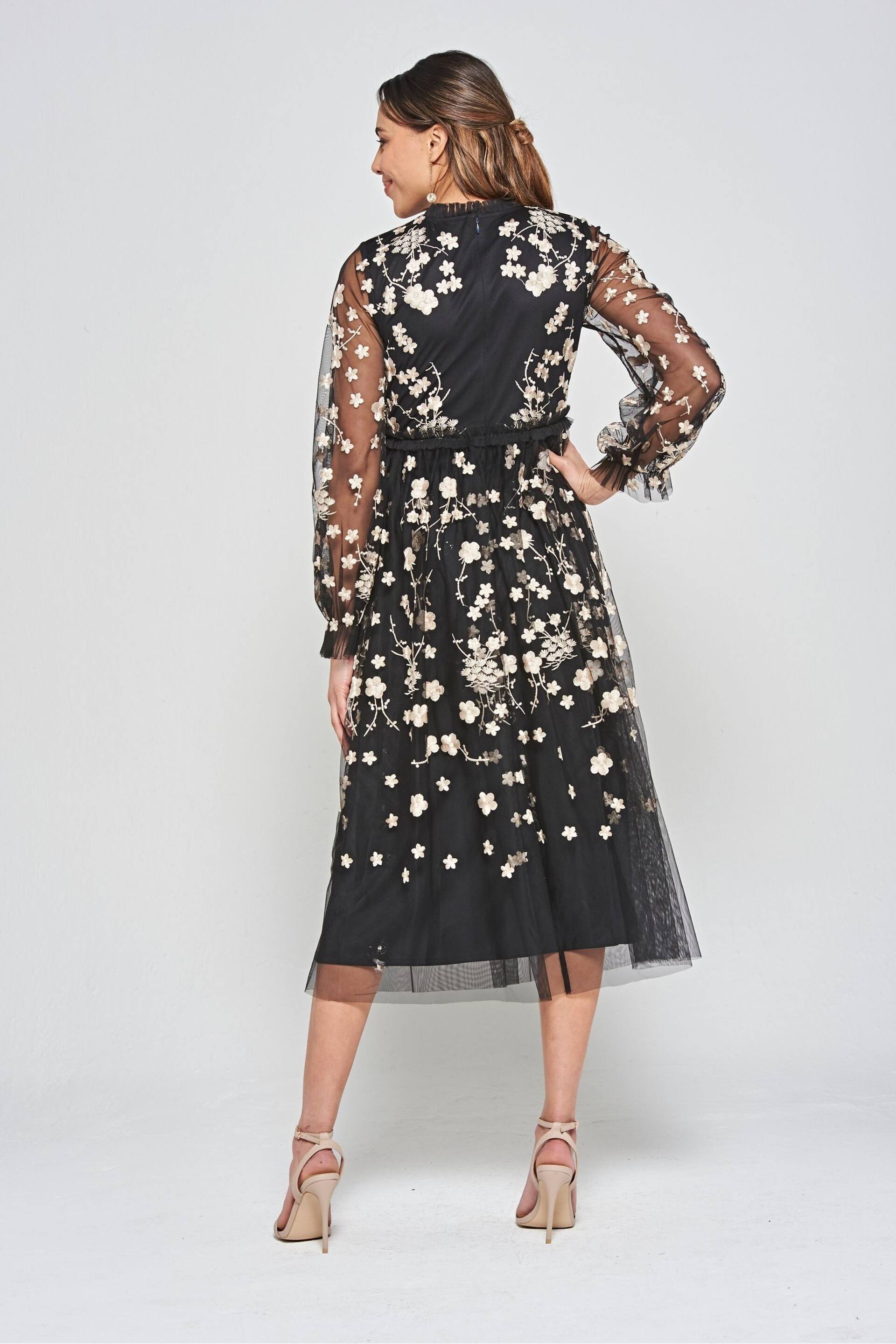 Frock and Frill Embroidered Midi Black Dress - Image 2 of 4