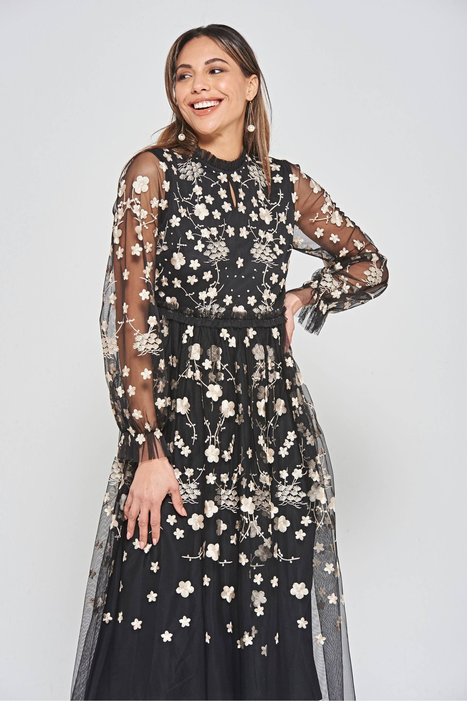 Frock and Frill Embroidered Midi Black Dress - Image 4 of 4