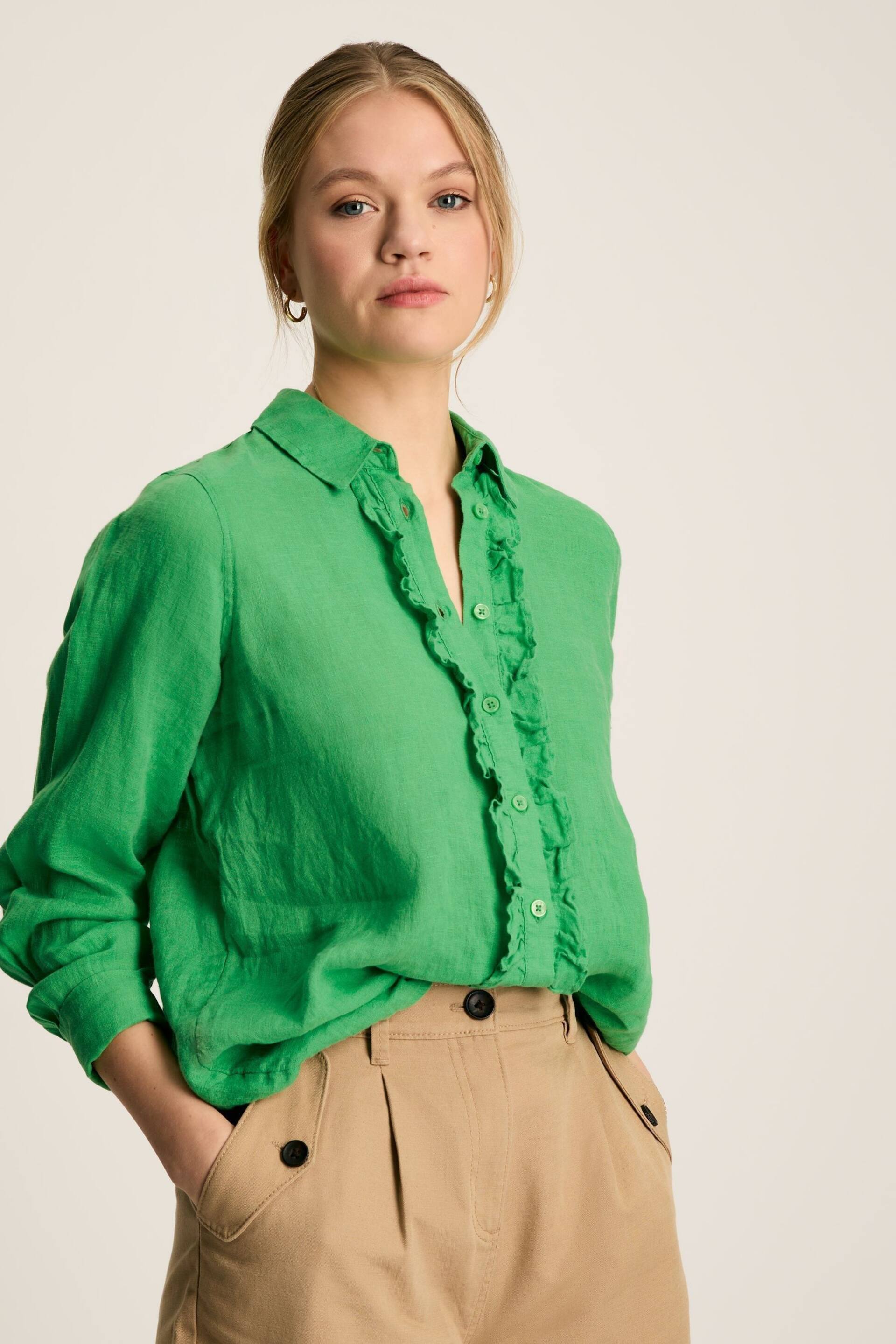 Joules Selene Green 100% Linen Shirt - Image 5 of 6