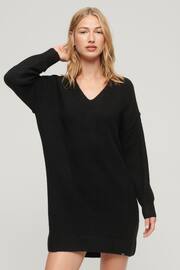 Superdry Black V-Neck Knit Jumper Dress - Image 1 of 6