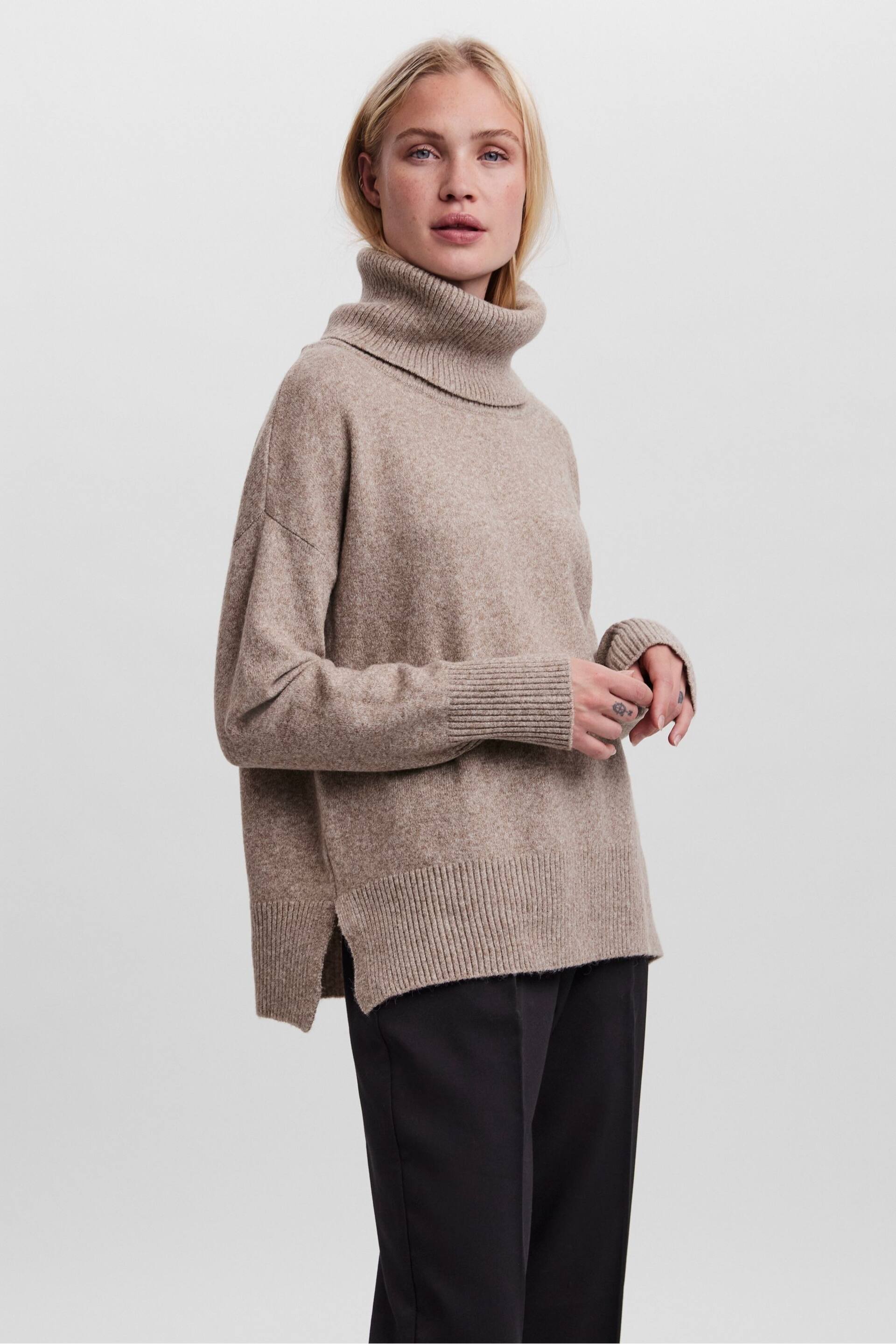 VERO MODA Natural Long Sleeve Cowl Neck Knitted Jumper - Image 1 of 5