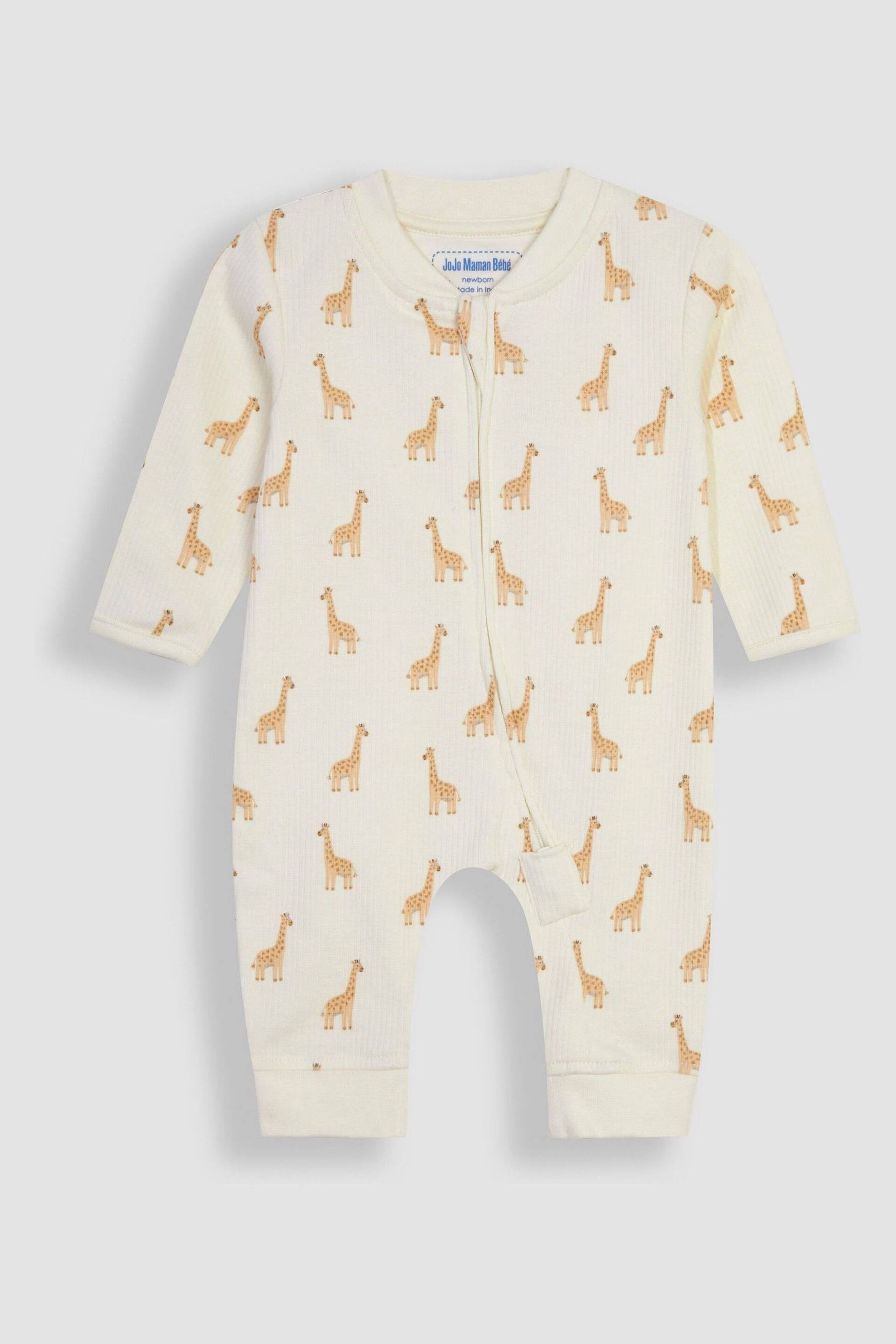 JoJo Maman Bébé Cream Giraffe Printed Rib Footless Sleepsuit - Image 2 of 4