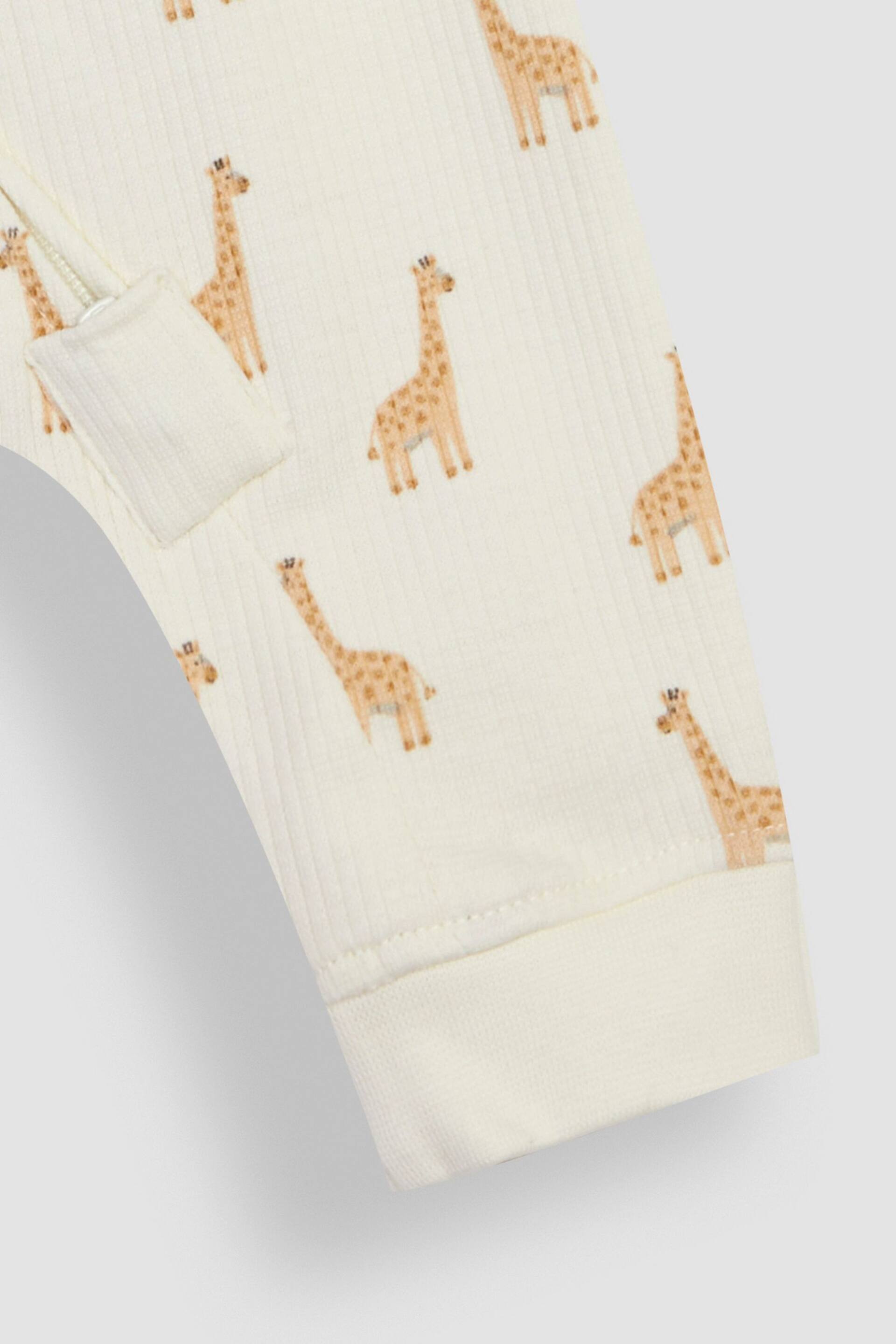 JoJo Maman Bébé Cream Giraffe Printed Rib Footless Sleepsuit - Image 4 of 4