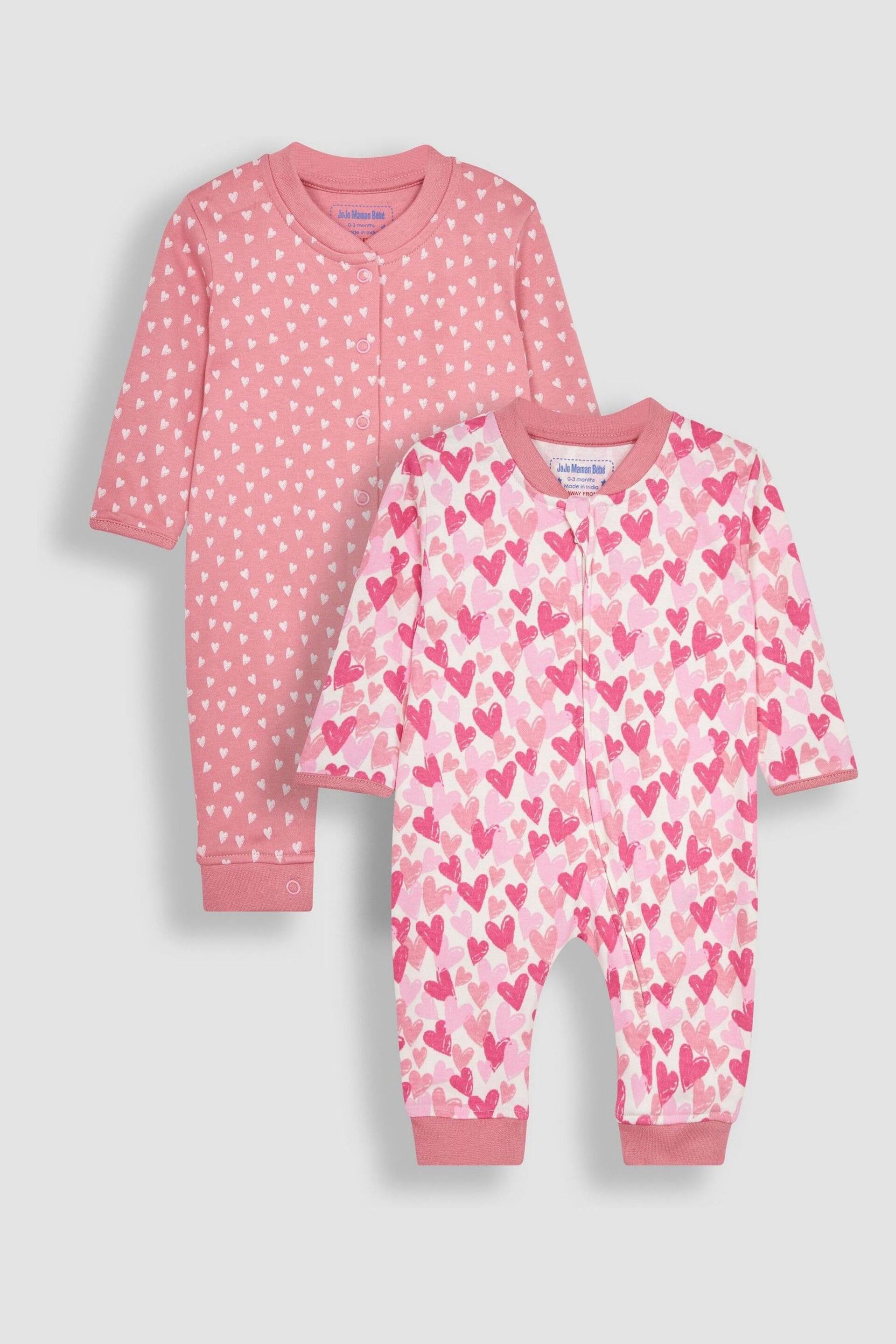 JoJo Maman Bébé Pink Heart 2-Pack Footless Sleepsuits - Image 2 of 5