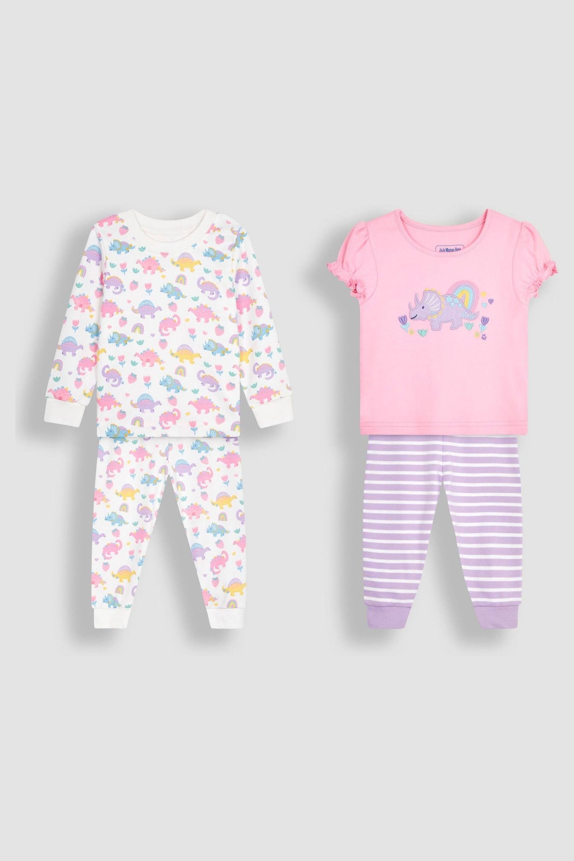 JoJo Maman Bébé Pink 2-Pack Dino Jersey Pyjamas - Image 1 of 9