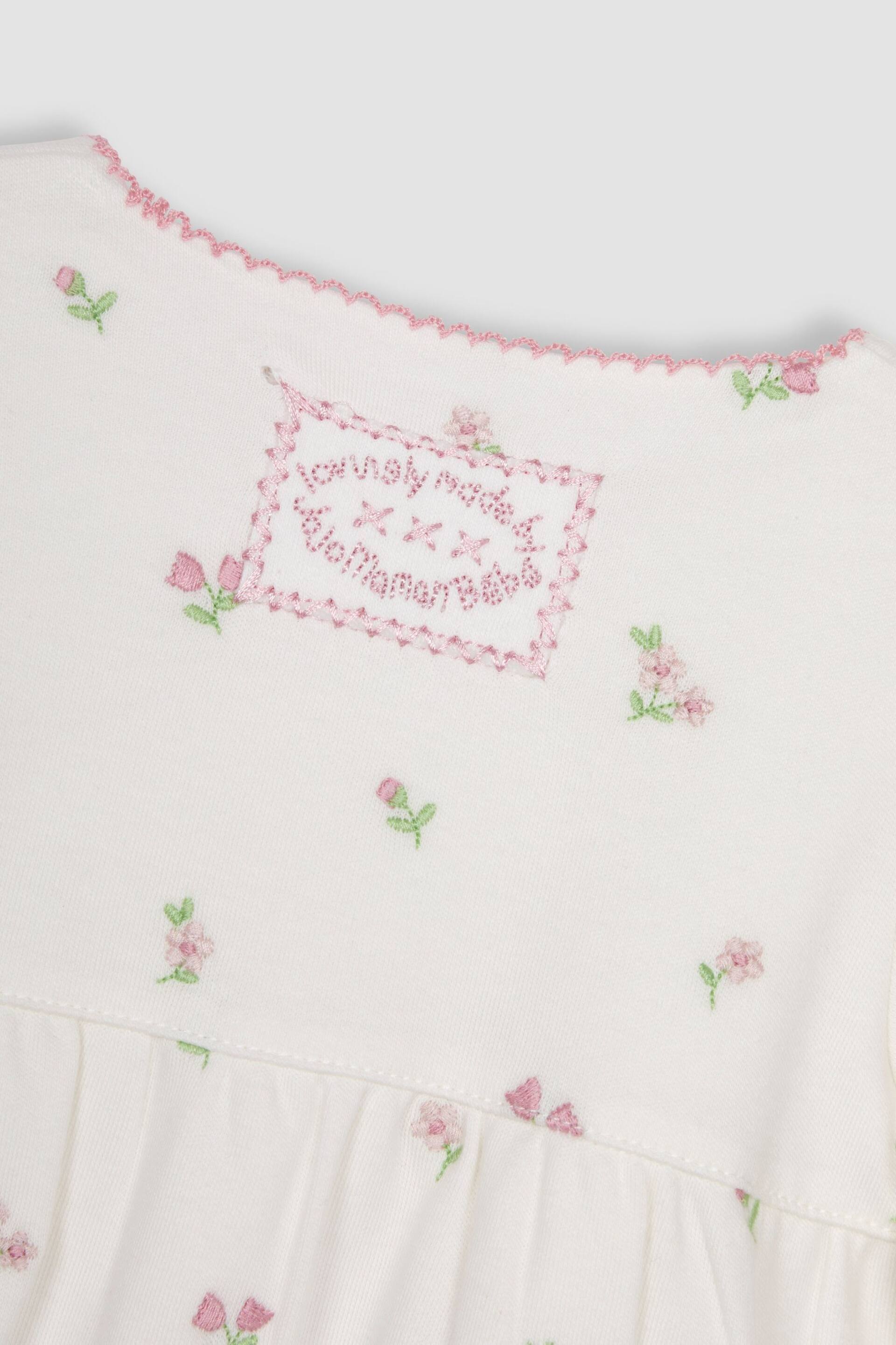 JoJo Maman Bébé Cream Floral Embroidered Pretty Sleepsuit & Hat - Image 5 of 5