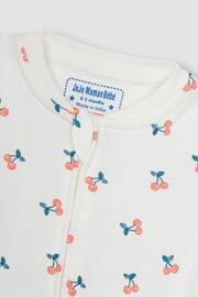 JoJo Maman Bébé Cream Cherry Print Zip Sleepsuit - Image 5 of 6