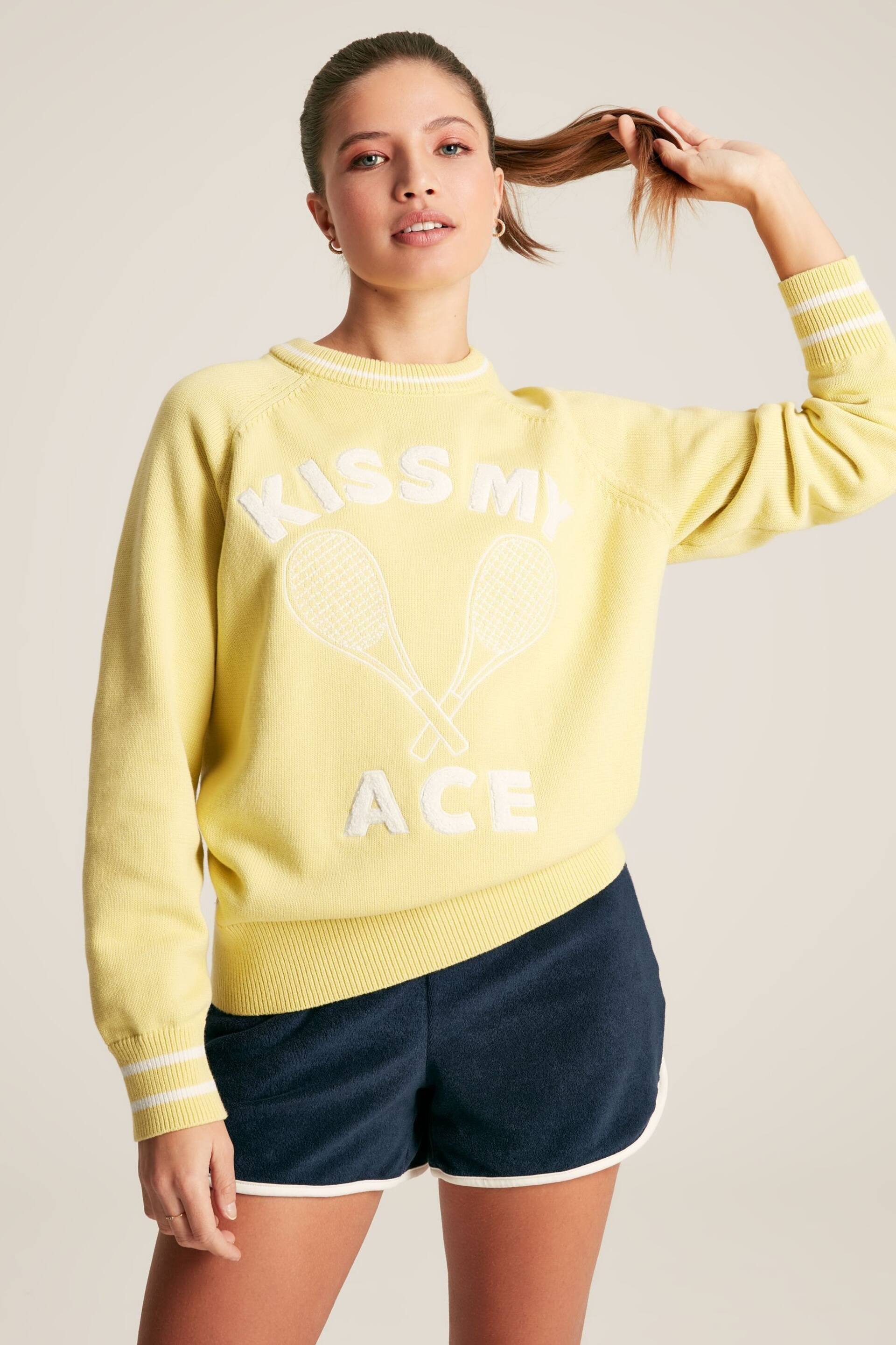 Joules Break Point Yellow Knitted Tennis Jumper - Image 1 of 6