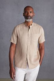 Neutral Grandad Collar Signature 100% Linen Short Sleeve Shirt - Image 1 of 7