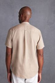 Neutral Grandad Collar Signature 100% Linen Short Sleeve Shirt - Image 3 of 7