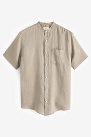 Neutral Grandad Collar Signature 100% Linen Short Sleeve Shirt - Image 5 of 7