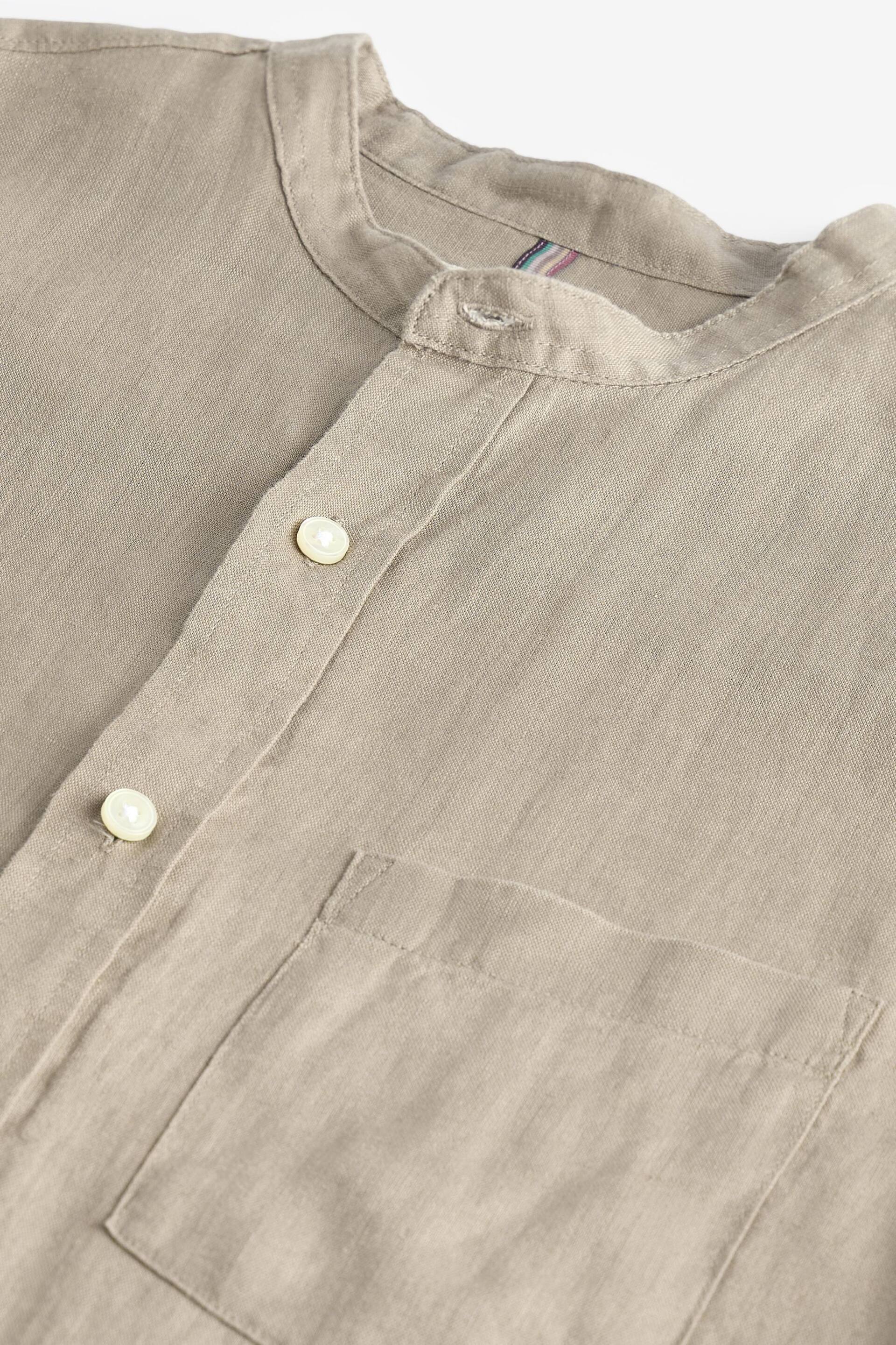 Neutral Grandad Collar Signature 100% Linen Short Sleeve Shirt - Image 7 of 7