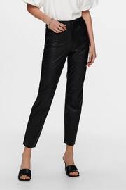 ONLY Black Petite High Waisted Faux Leather Workwear Trousers - Image 1 of 5