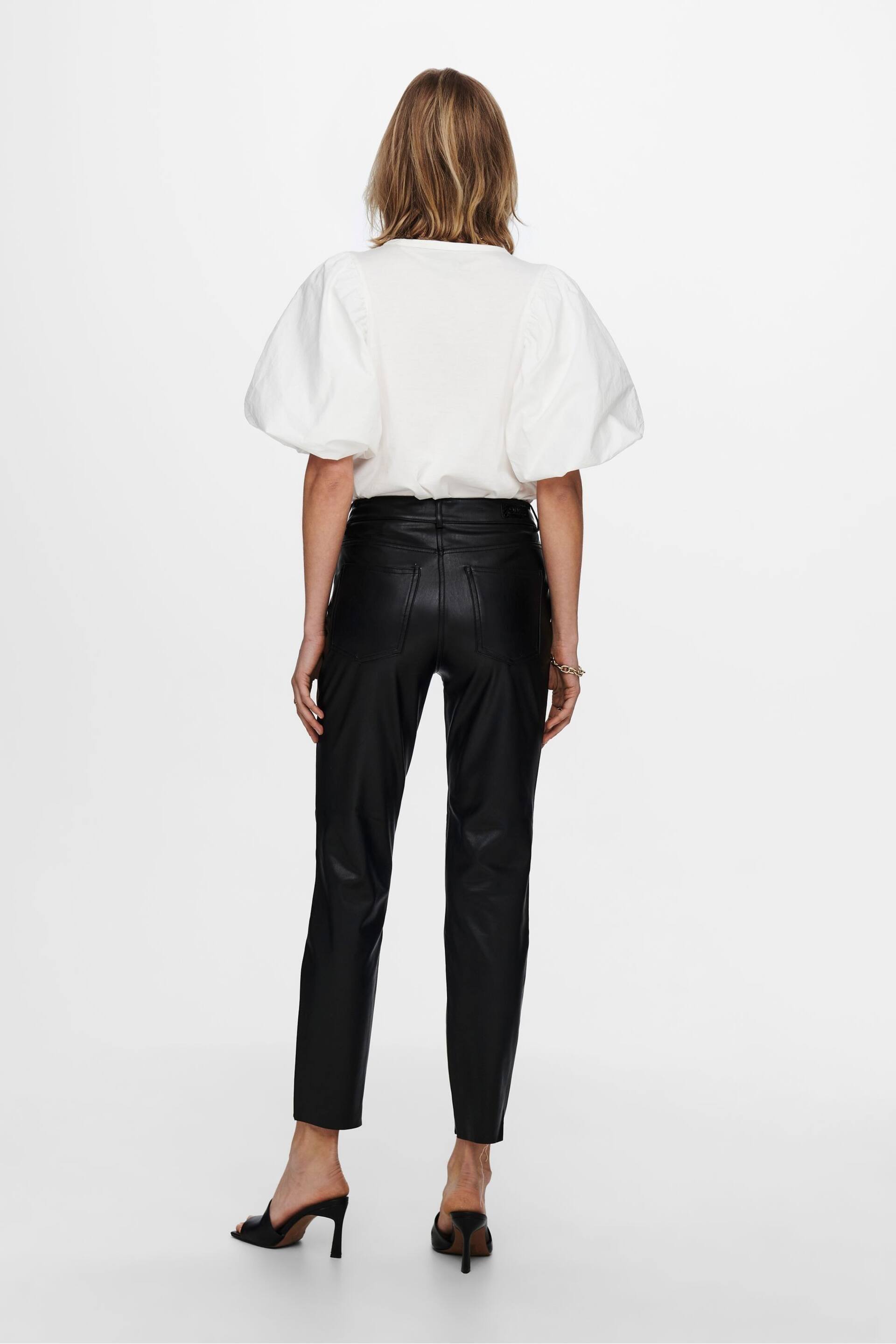 ONLY Black Petite High Waisted Faux Leather Workwear Trousers - Image 2 of 5