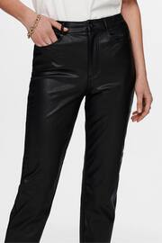 ONLY Black Petite High Waisted Faux Leather Workwear Trousers - Image 4 of 5