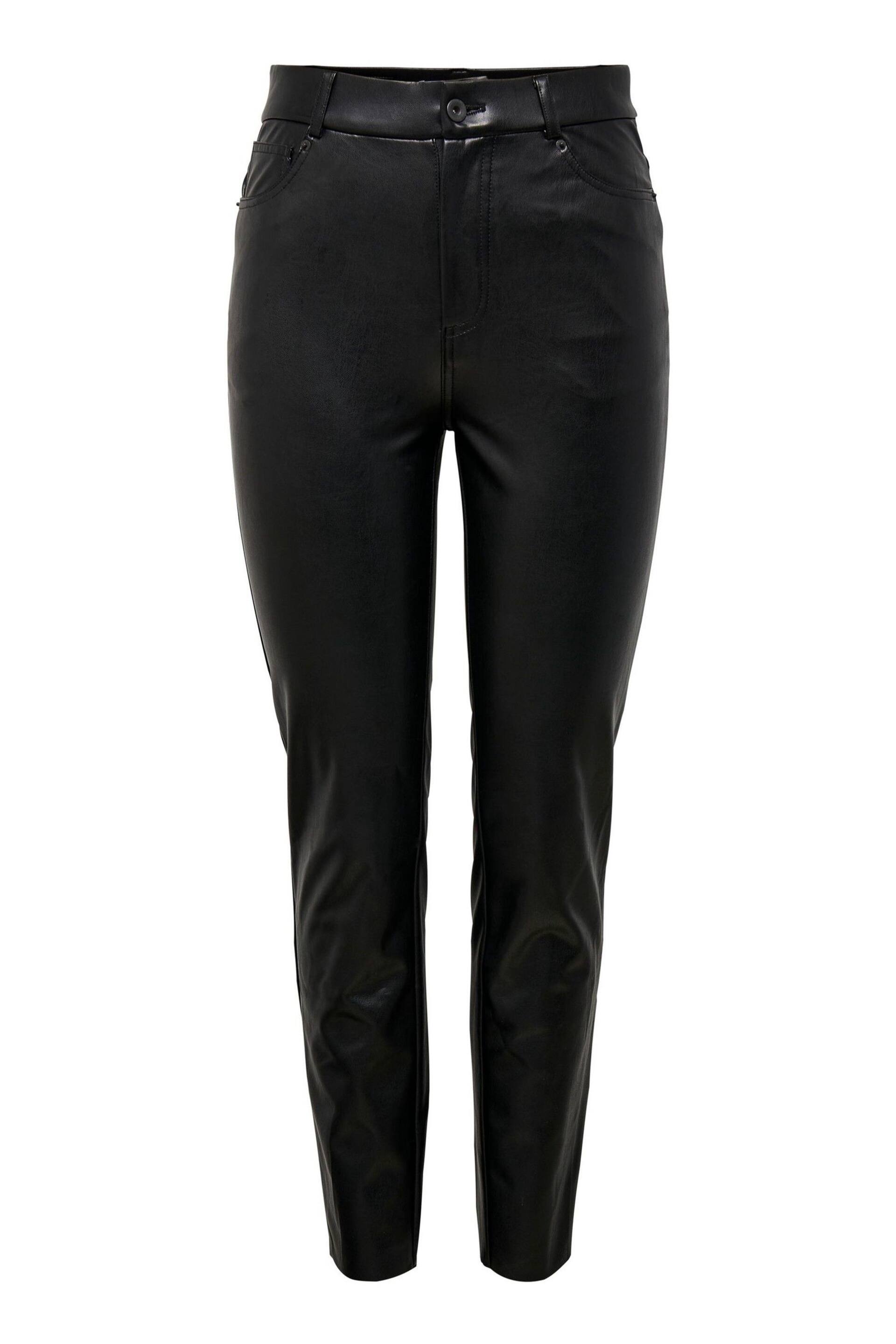 ONLY Black Petite High Waisted Faux Leather Workwear Trousers - Image 5 of 5