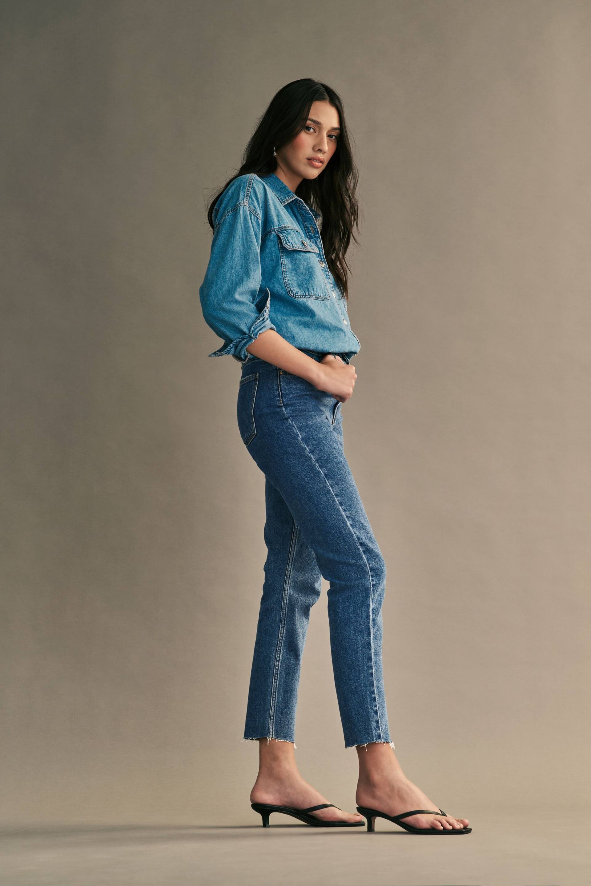 ONLY Blue High Waisted Straight Leg Emily Jeans - Image 2 of 6