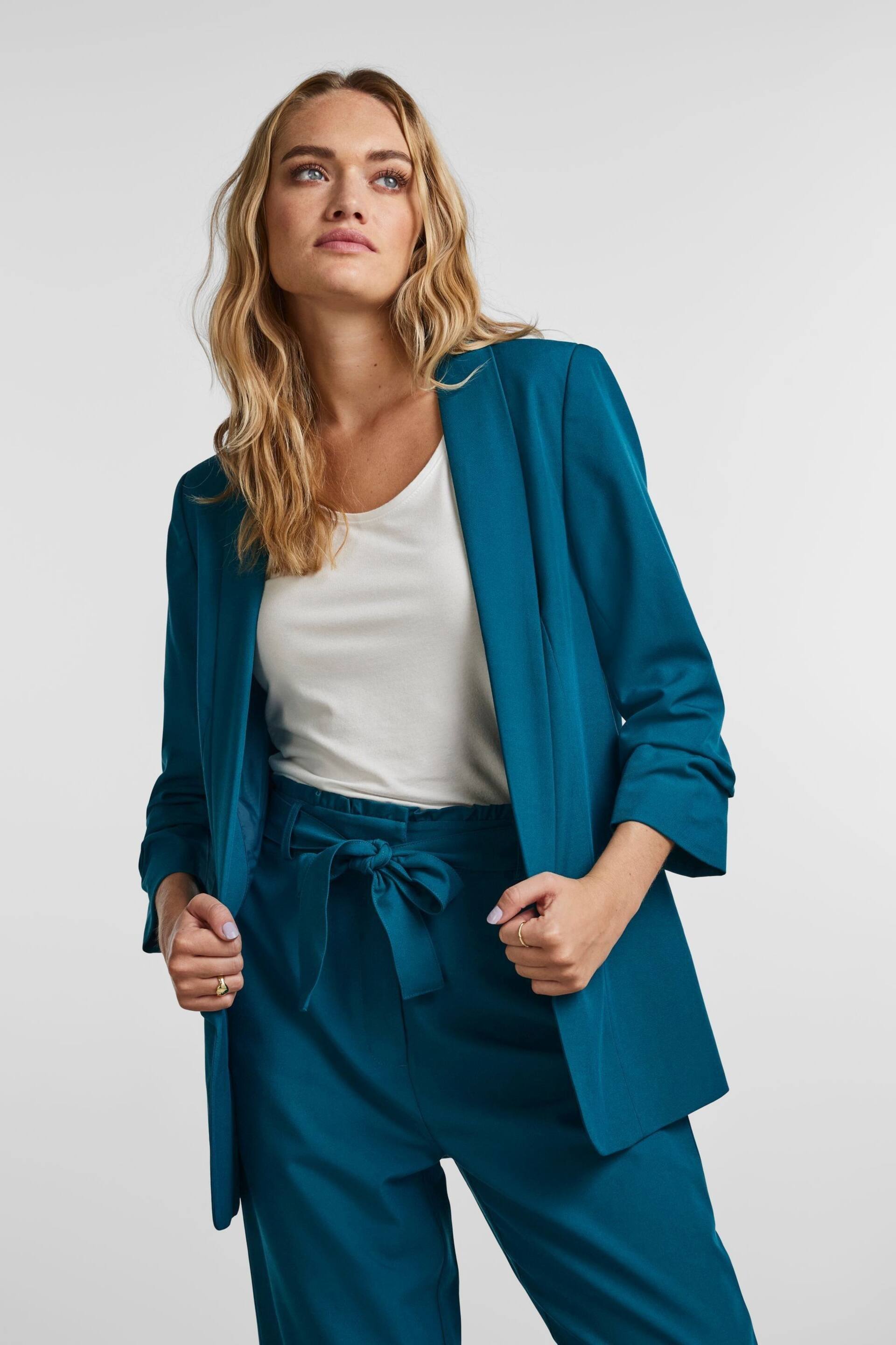 PIECES Blue Ruched Sleeve Blazer - Image 1 of 6