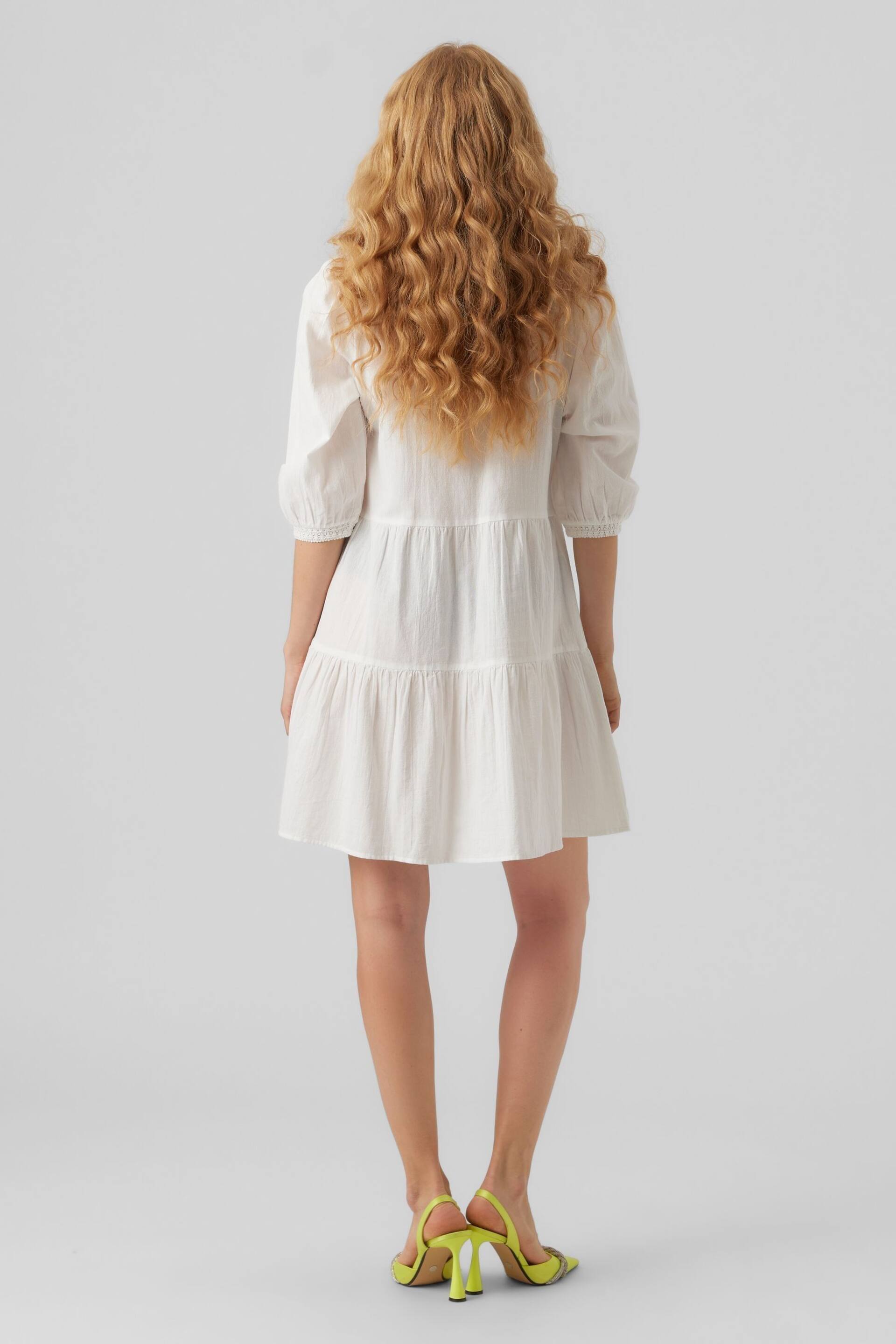 VERO MODA White Embroidered Detail Cotton Summer Boho Smock Dress - Image 2 of 5