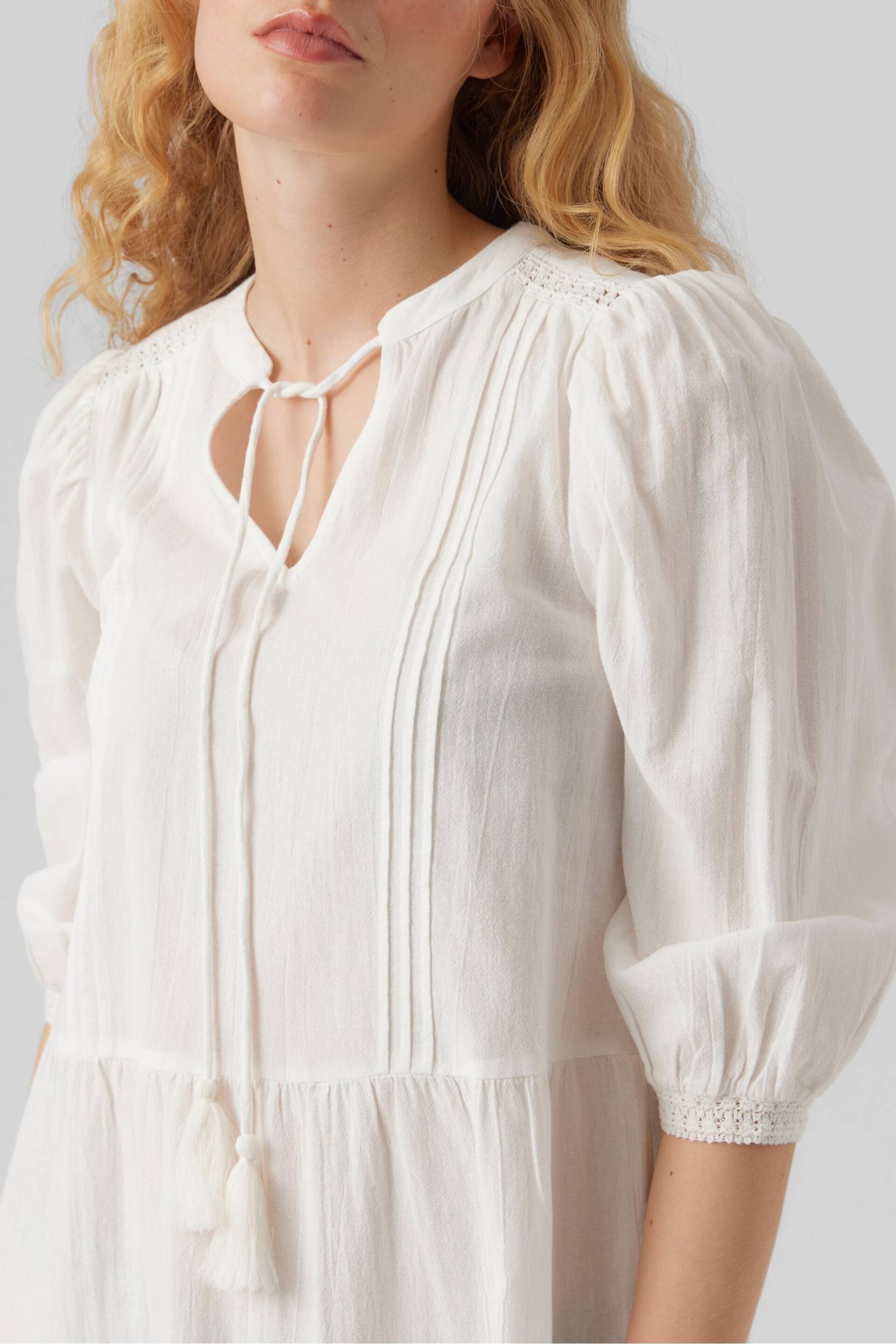 VERO MODA White Embroidered Detail Cotton Summer Boho Smock Dress - Image 4 of 5
