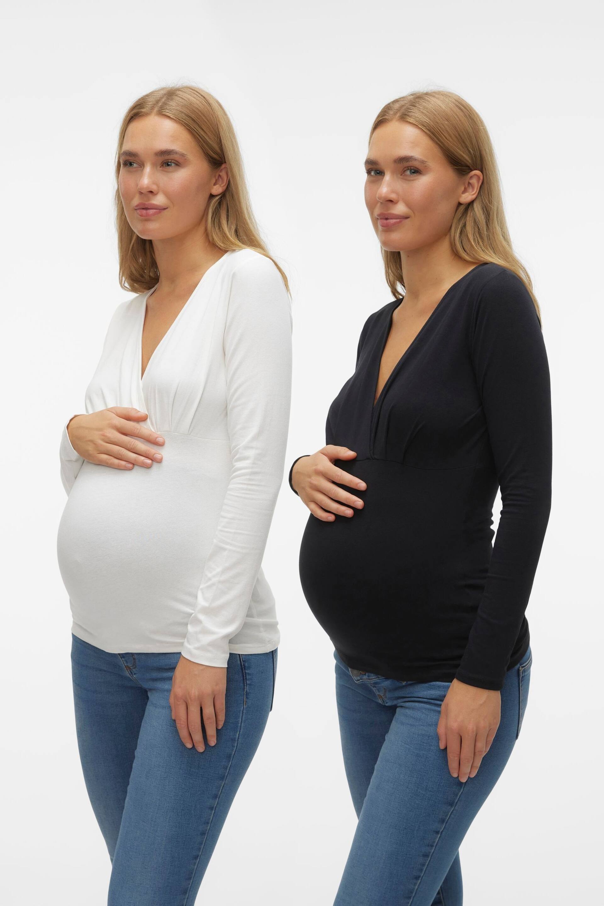 Mamalicious Black Maternity And Nursing V-Neck Function Long Sleeve Tops 2 Pack - Image 2 of 6