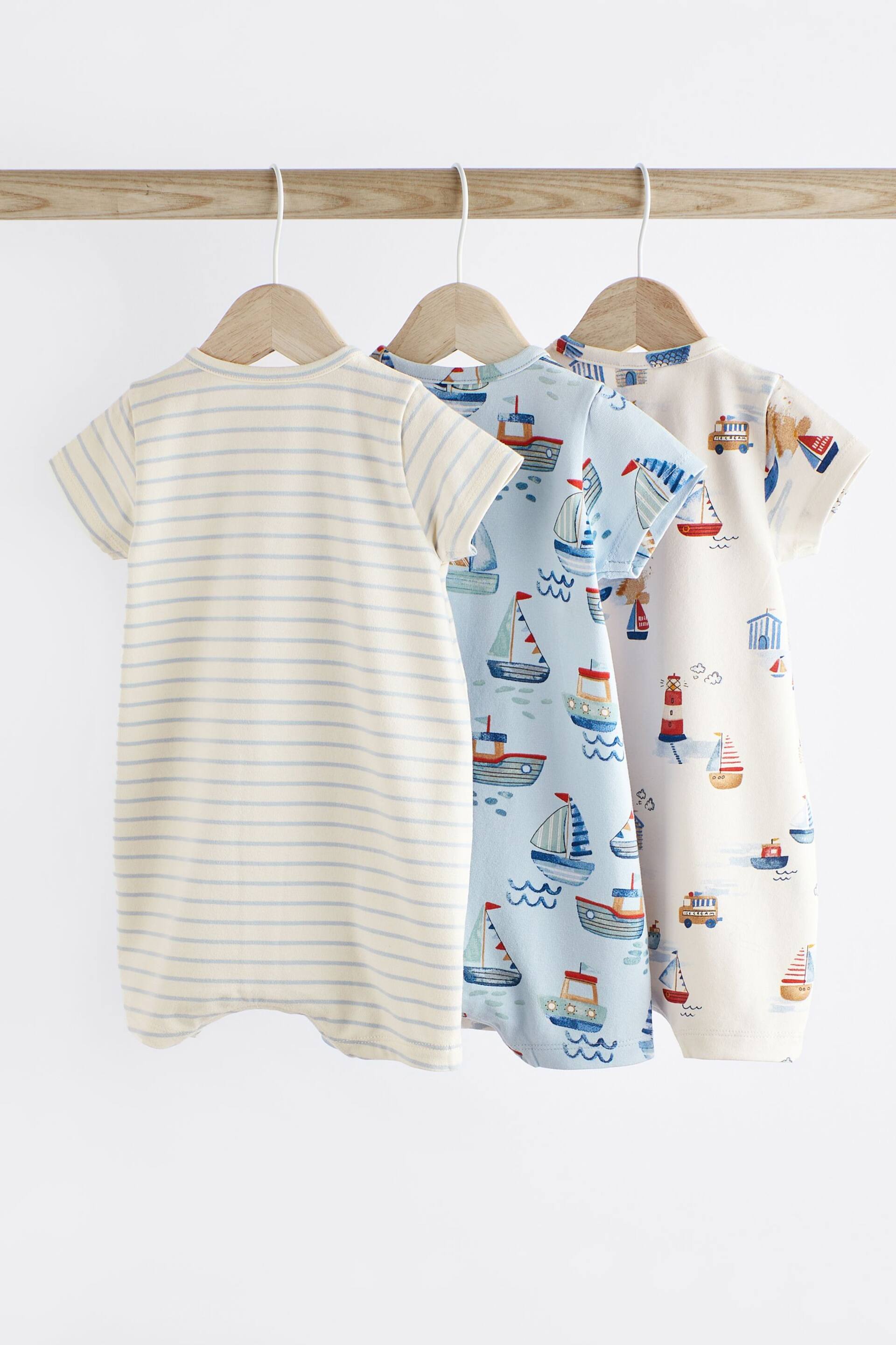 Blue Boat Baby Jersey Rompers 3 Pack - Image 2 of 10