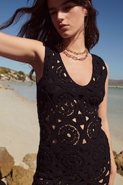 Black Mini Crochet Cover-Up Dress - Image 6 of 8