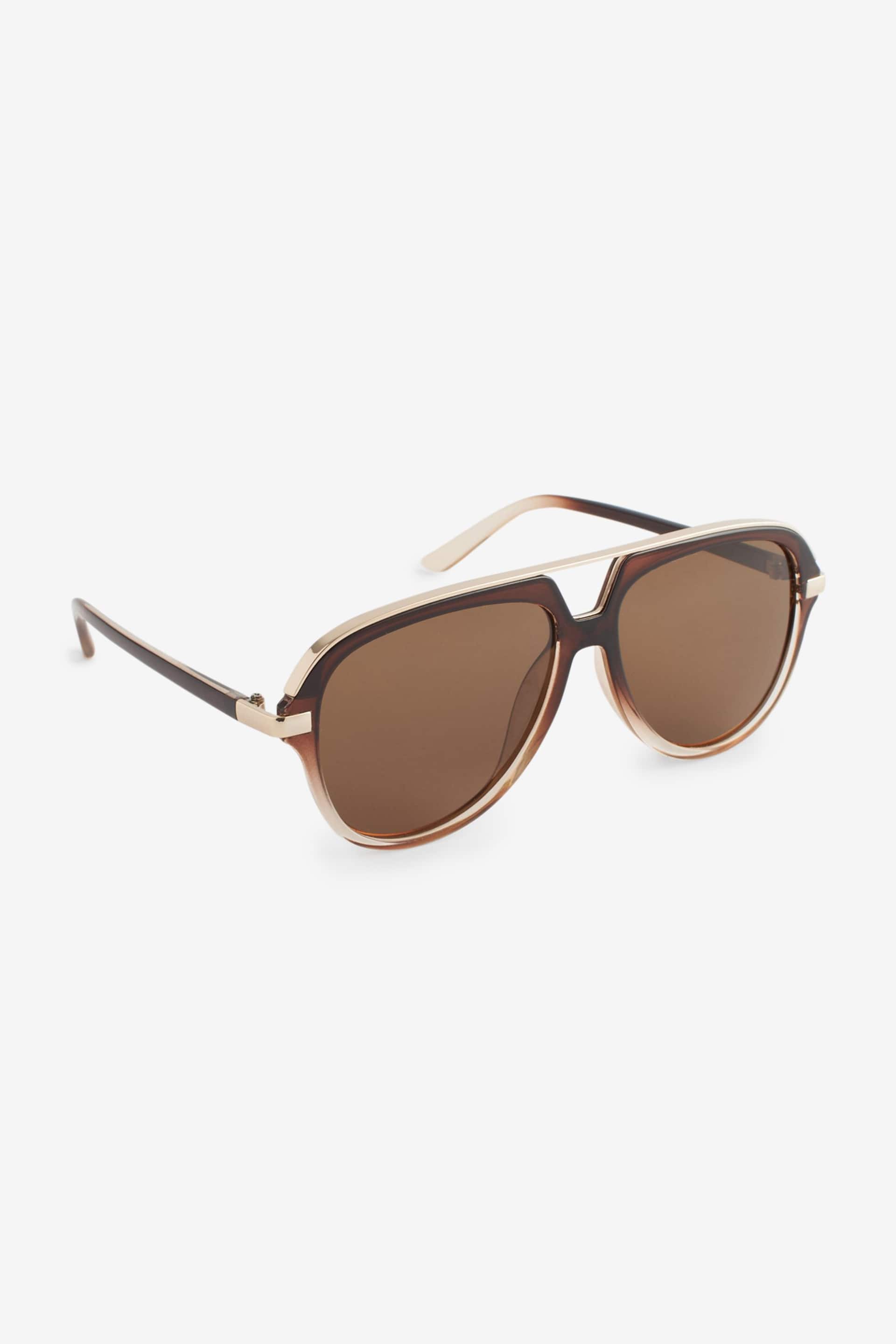 Brown Polarized Plastic Metal Aviator Sunglasses - Image 4 of 7