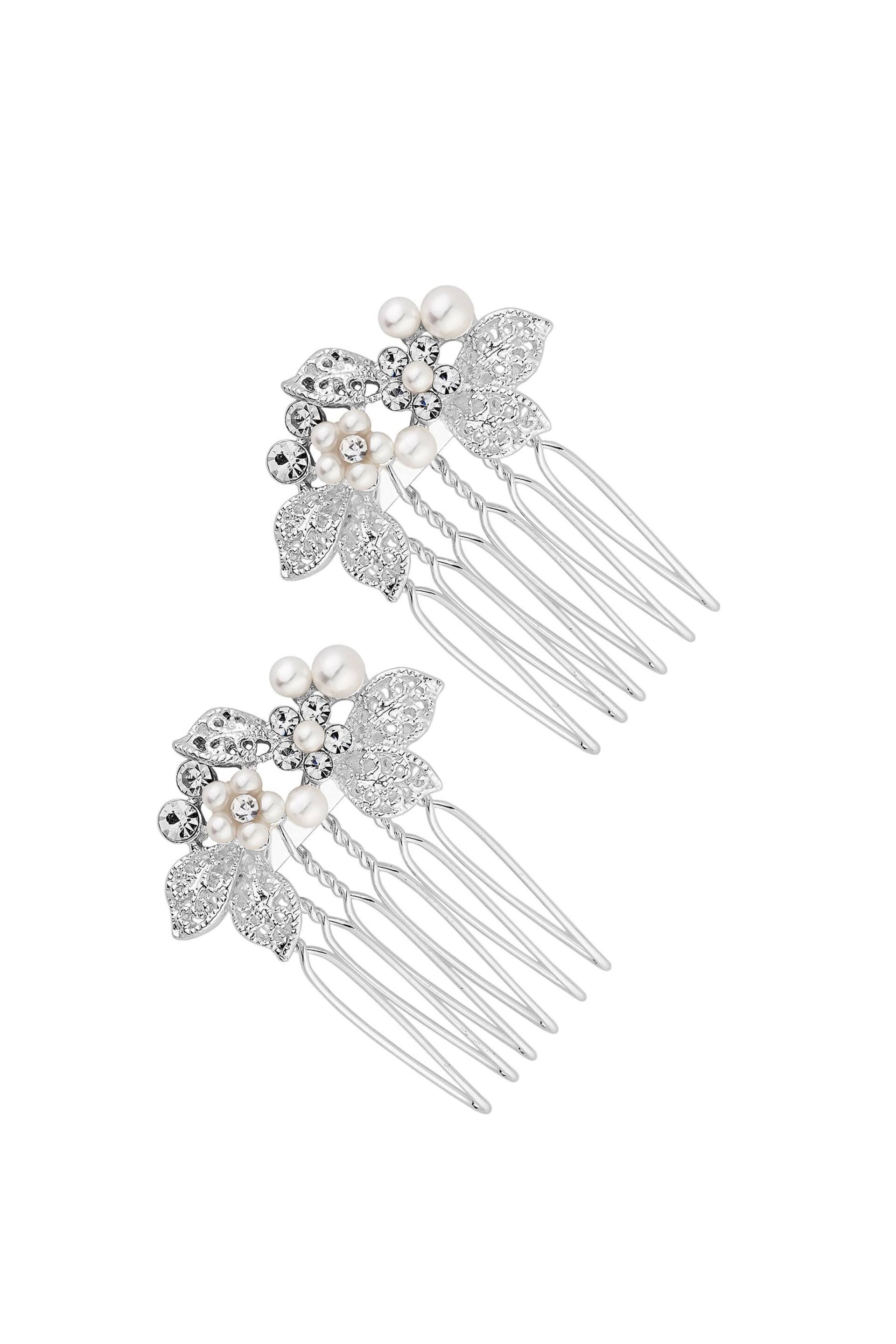 Jon Richard Silver Jessica Mini Floral Combs 2 Pack - Image 1 of 3