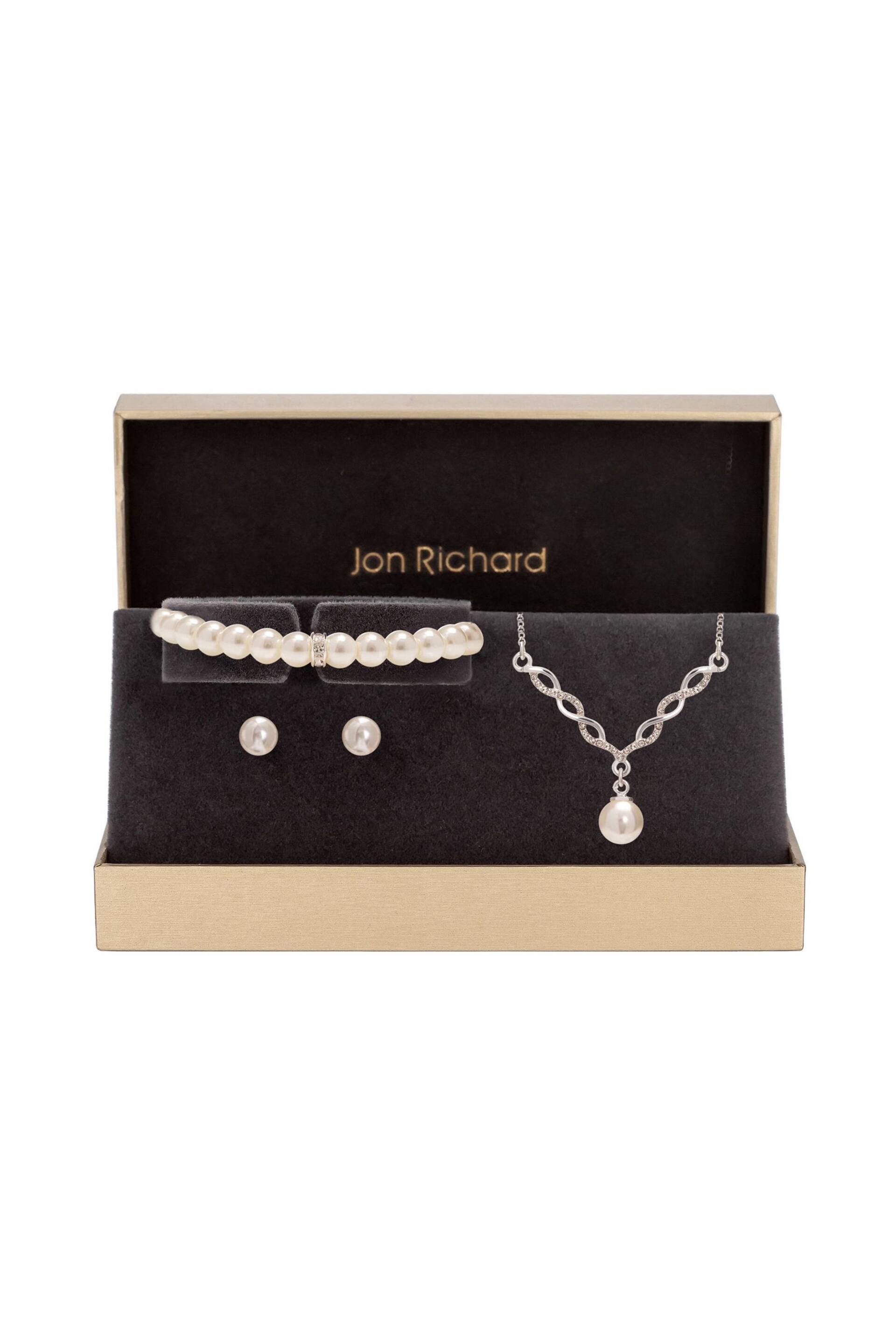 Jon Richard Silver Tone Twist Pearl Bracelet, Necklace and Earrings Trio Set - Image 1 of 4