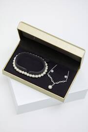 Jon Richard Silver Tone Twist Pearl Bracelet, Necklace and Earrings Trio Set - Image 2 of 4