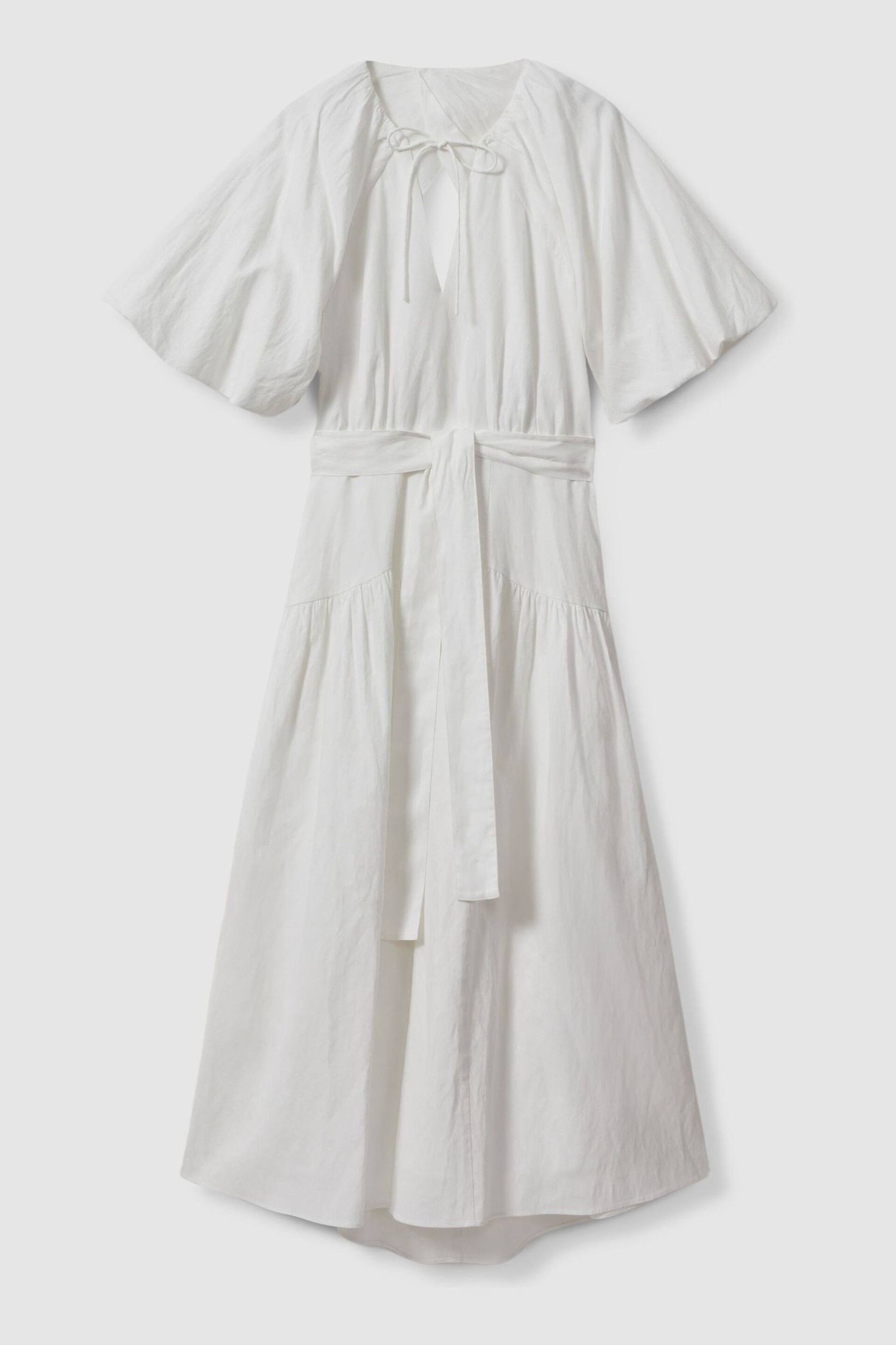 Reiss White Alice Petite Lyocell Blend Puff Sleeve Midi Dress - Image 2 of 6