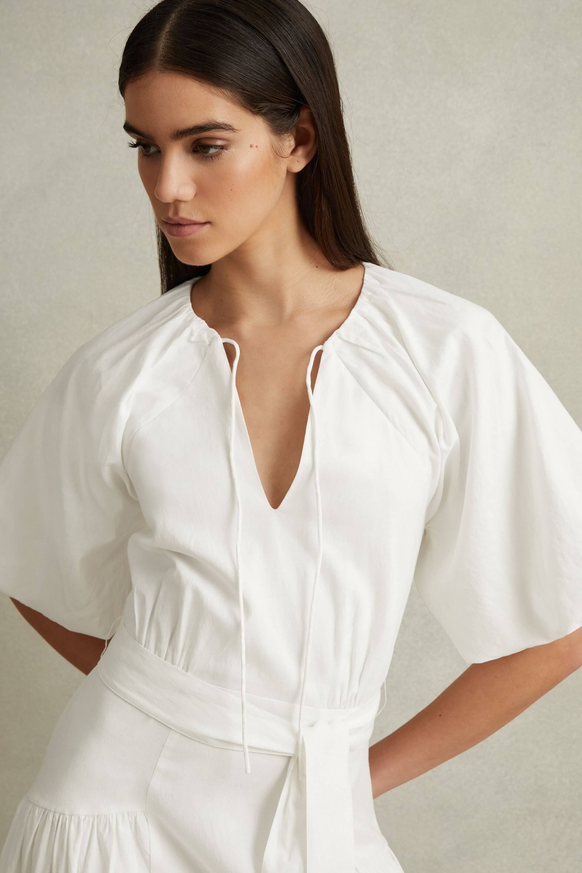 Reiss White Alice Petite Lyocell Blend Puff Sleeve Midi Dress - Image 3 of 6