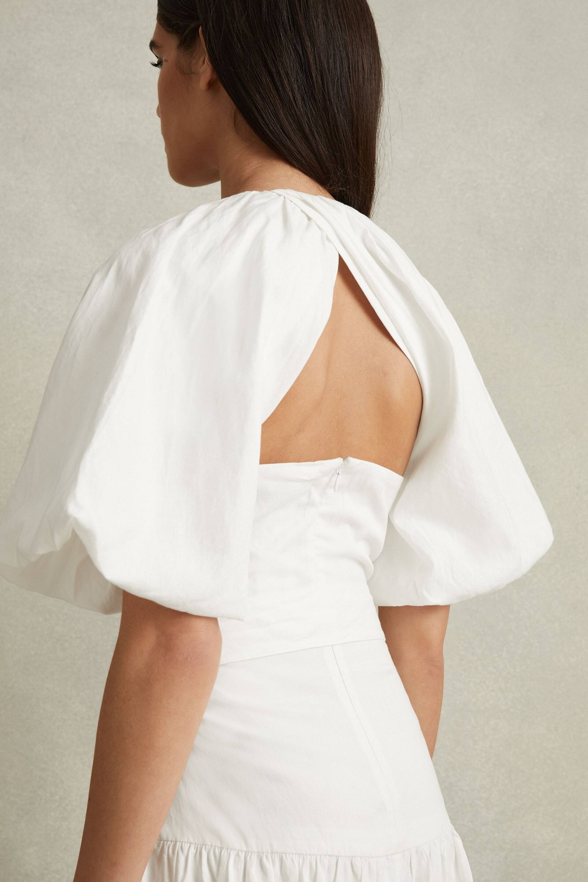 Reiss White Alice Petite Lyocell Blend Puff Sleeve Midi Dress - Image 4 of 6