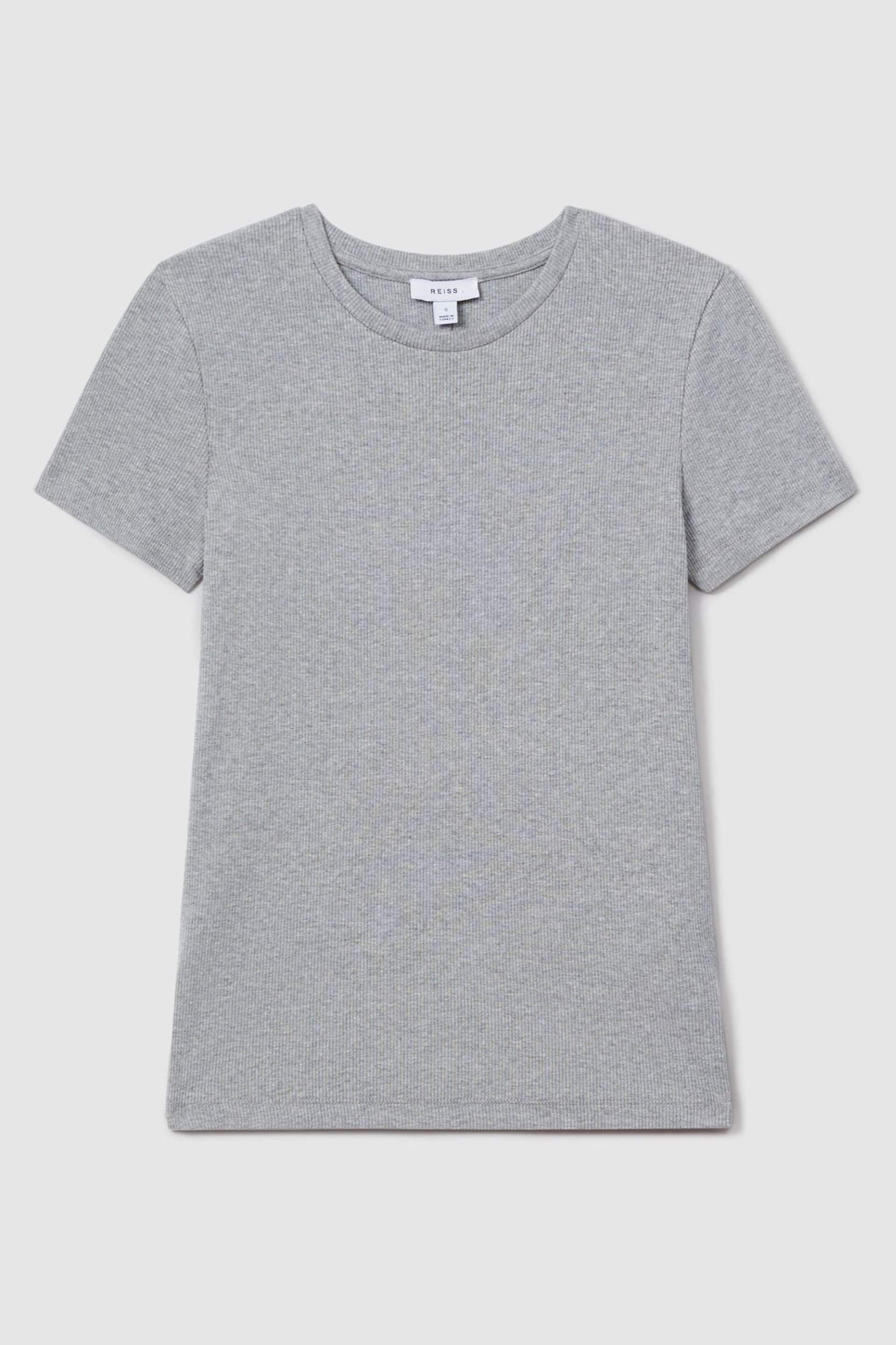 Reiss Grey Marl Victoria Cotton Blend Scoop Neck T-Shirt - Image 2 of 5