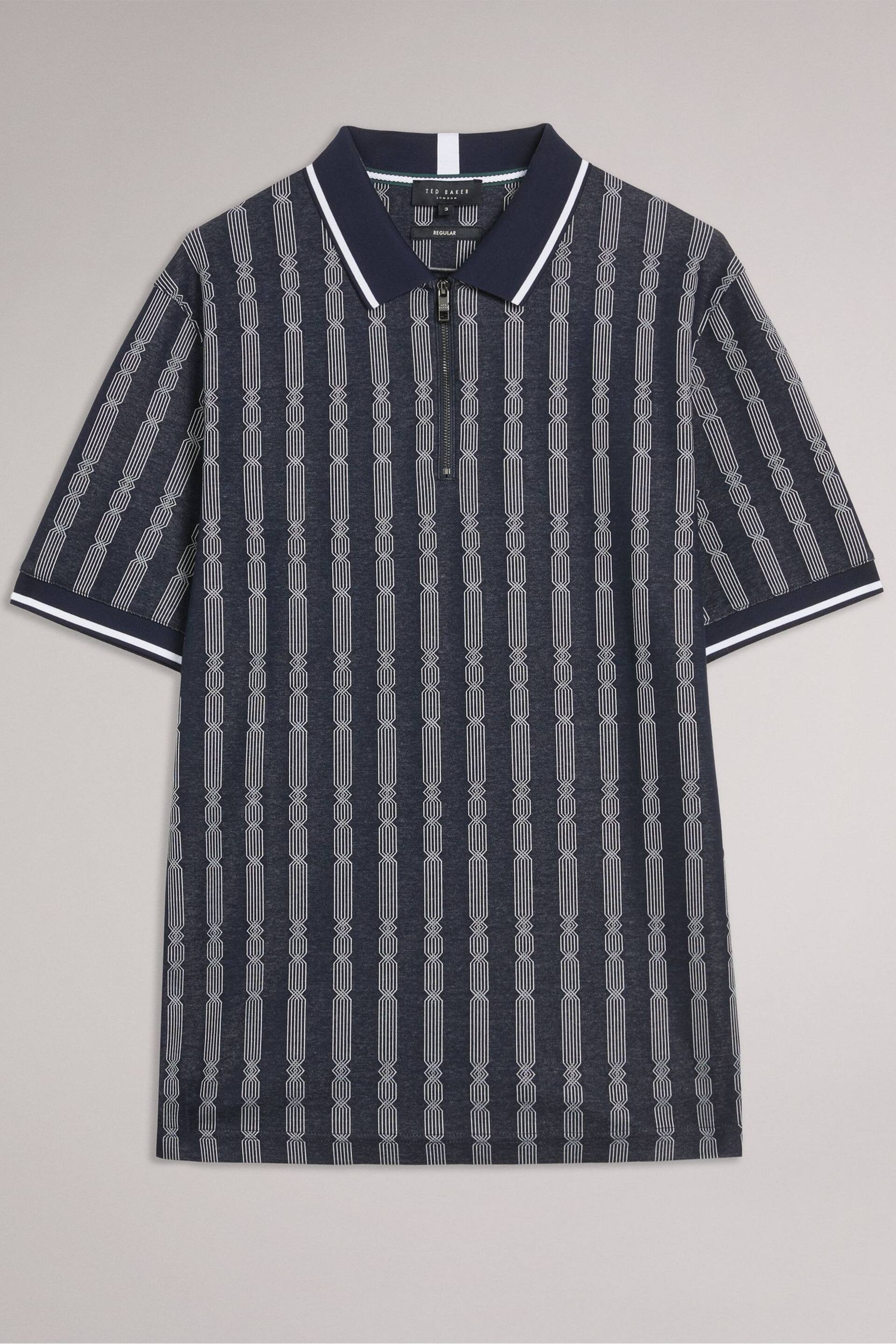Ted Baker Blue Regular Icken Cable Jacquard Zip Polo Shirt - Image 5 of 7