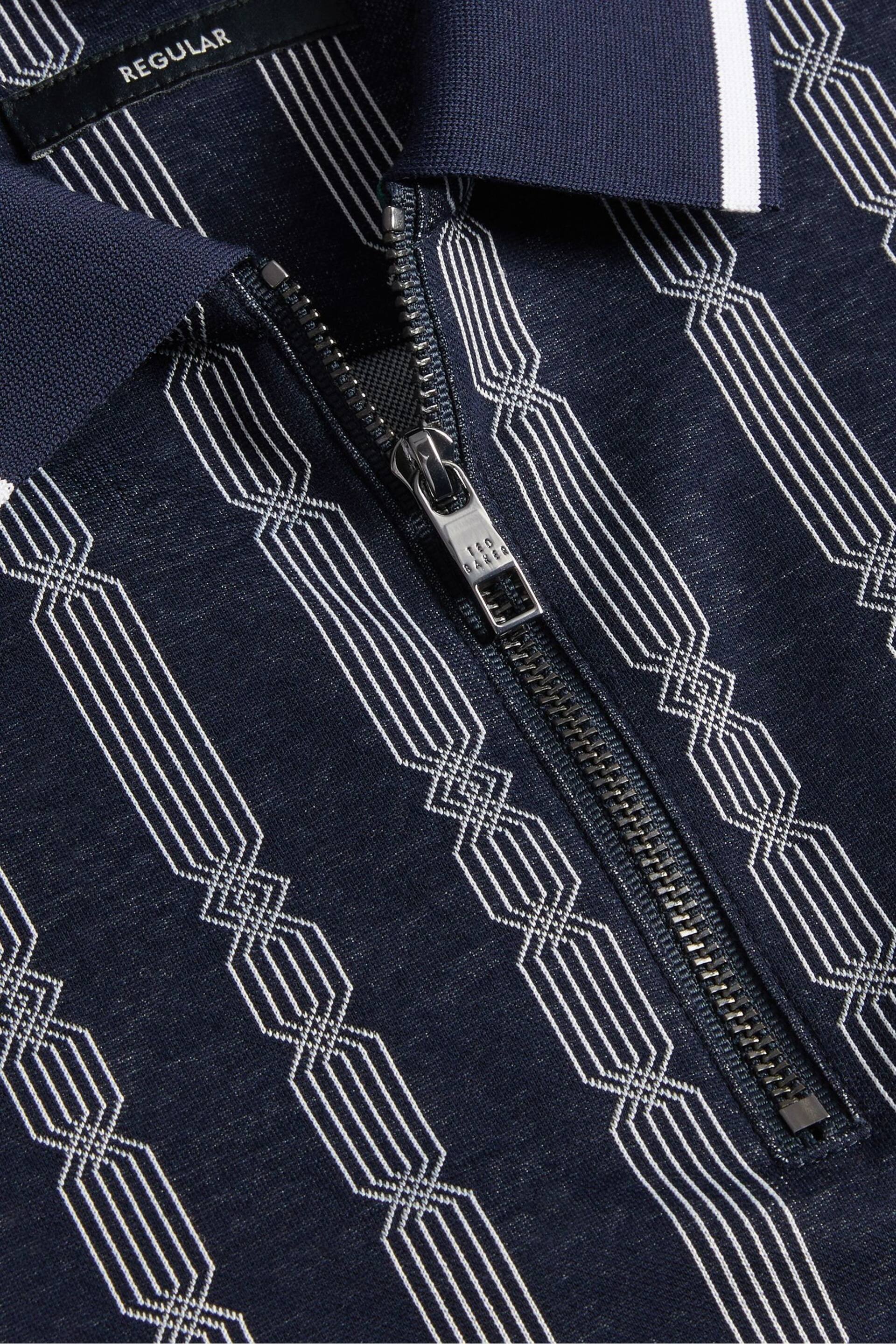 Ted Baker Blue Regular Icken Cable Jacquard Zip Polo Shirt - Image 6 of 7